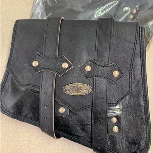 2 vintage black leather motorcycle saddle bags